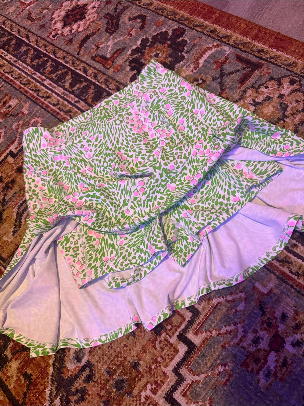 Floral fabletics Ruffle Skort - Green & Pink